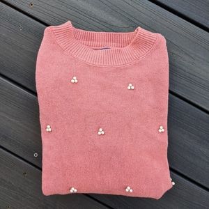 Pearl Detail Warm Dusty Rose Sweatshirt Sweater